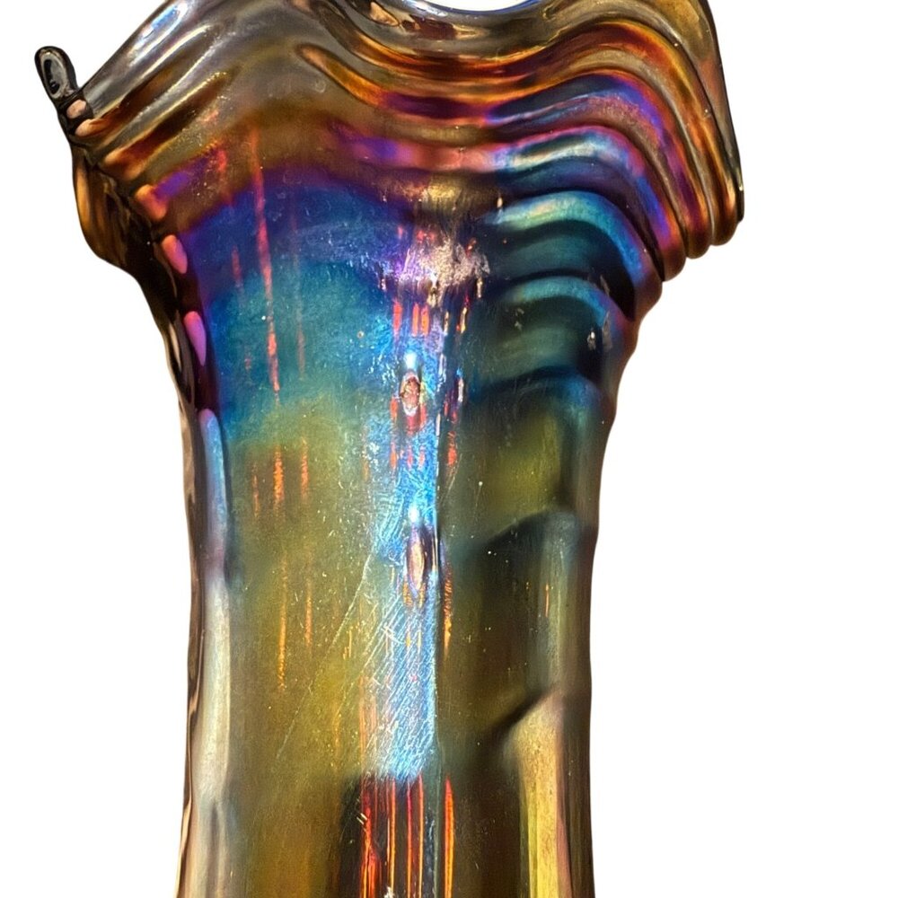 Antique Imperial Amethyst Carnival Glass Funeral Ripple Vase 13" Electric Flower - Picture 5 of 7